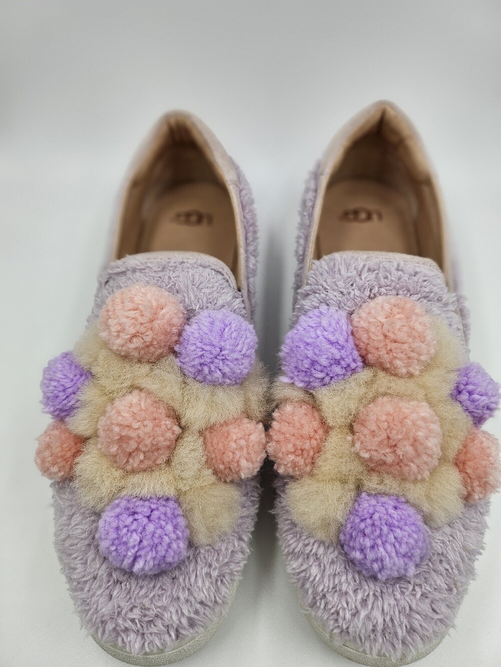 UGGS LAVENDER FOG RICCI FLUFF POM POM SLIP-ON SNEAKERS SHOES,ADULT SIZE US 9.5